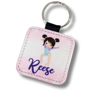 Gymnastics Custom Name Bag Tags , Personalized Back to School Keychain, PU Leather Gift for Kids Backpack, Lunch Bag, or Sports Bag Tag