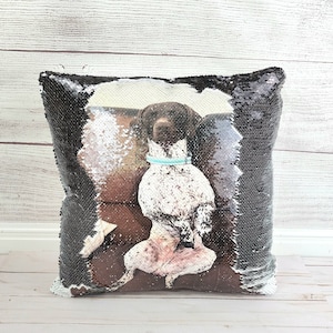 Custom Family Picture Pillow Cover, Personalised Cushion Office Decor, Mermaid Sequin Flip Pillow or Non Flip