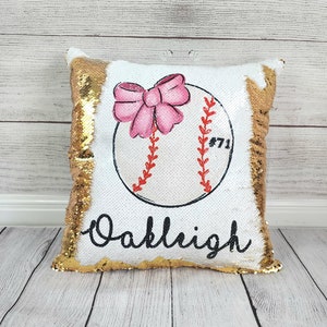 Softball Birthday Gift for Girls , Sports Decor Girls End of Season Gift , For Girls 2, 3, 4, 5, 6, 7 year old | Bed Room Sequin Pillow