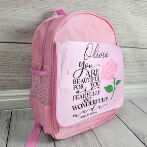 Psalms 139:14 You are Wonderfully Made, Faith Based Gifts for Girls, Custom Backpack or Tote 3, 4, 5, 6  year old for Sunday School