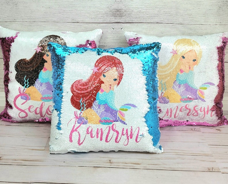 Gift for Birthday Girl Gift , Mermaid 2 , 3, 4 ,5 , 6 , 7 year old Birthday Gift Pillow case Personalized Throw Custom Reversible Decorative image 7