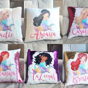 Gift for Birthday Girl Gift , Mermaid 2 , 3, 4 ,5 , 6 , 7 year old Birthday Gift Pillow case Personalized Throw Custom Reversible Decorative image 5