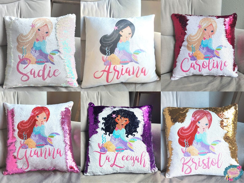 Gift for Birthday Girl Gift , Mermaid 2 , 3, 4 ,5 , 6 , 7 year old Birthday Gift Pillow case Personalized Throw Custom Reversible Decorative image 5