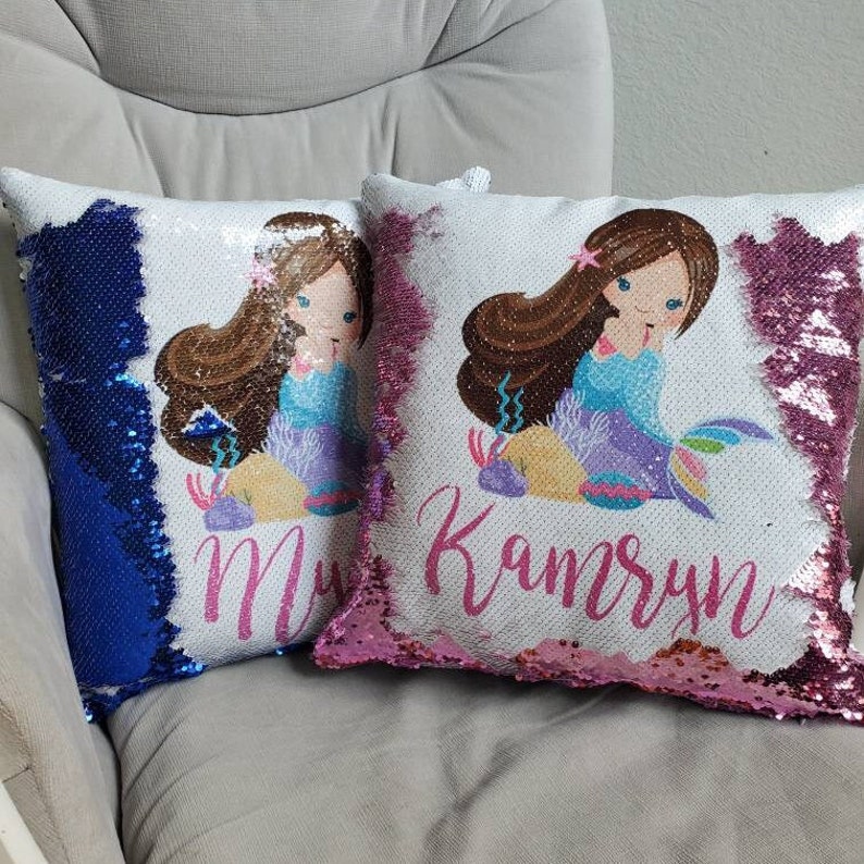 Gift for Birthday Girl Gift , Mermaid 2 , 3, 4 ,5 , 6 , 7 year old Birthday Gift Pillow case Personalized Throw Custom Reversible Decorative Light Pink/Purple