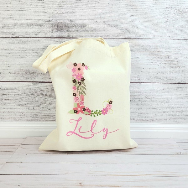 Flower Girl and Bridesmaid Tote for Wedding Reception Day or Proposal, Floral Custom Bag for Bridal Party, Personalized Gift Idea