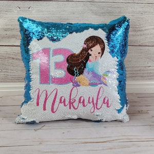 Gift for Birthday Girl Gift , Mermaid 2 , 3, 4 ,5 , 6 , 7 year old Birthday Gift Pillow case Personalized Throw Custom Reversible Decorative Light Blue