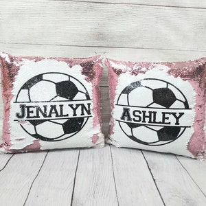 Soccer Ball with Name Pillow, Flip Sequin or No Sequin Pillow Case, Soccer Banquet Gift,