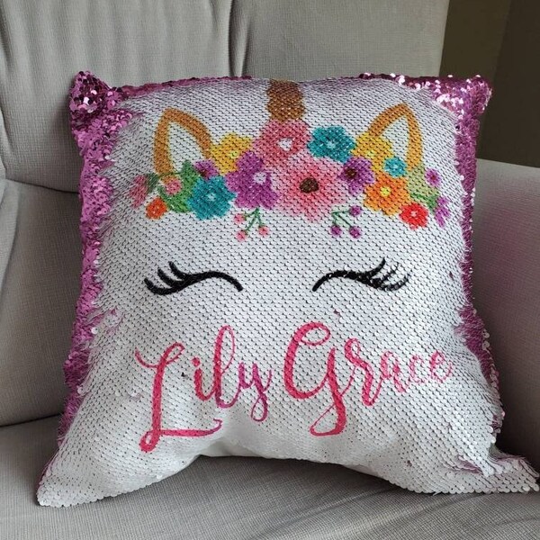 Gift for Birthday Girl Gift , Unicorn 2 , 3, 4 ,5 , 6 , 7 year old Birthday Gift Pillow case Personalized Throw Custom Reversible Decorative