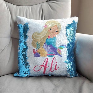 Mermaid Party Decor, Sequin Mermaid little Girl Newborn Gift for Birthday, Mermaid Decor Pillow case Personalized