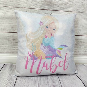 Gift for Birthday Girl Gift , Mermaid 2 , 3, 4 ,5 , 6 , 7 year old Birthday Gift Pillow case Personalized Throw Custom Reversible Decorative ShinySlvr-NonSequin