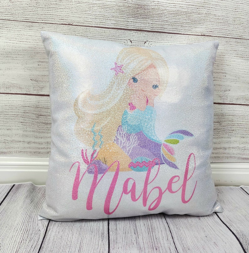 Gift for Birthday Girl Gift , Mermaid 2 , 3, 4 ,5 , 6 , 7 year old Birthday Gift Pillow case Personalized Throw Custom Reversible Decorative ShinySlvr-NonSequin