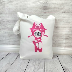 Monogrammed Little Girl Dance Tote Bag, Personalized Girls Gift for 9 year old, Totes for Toddler, 7,8, 10 year old Girls Drawstring bag