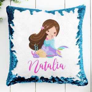 Gift for Birthday Girl Gift , Mermaid 2 , 3, 4 ,5 , 6 , 7 year old Birthday Gift Pillow case Personalized Throw Custom Reversible Decorative image 1