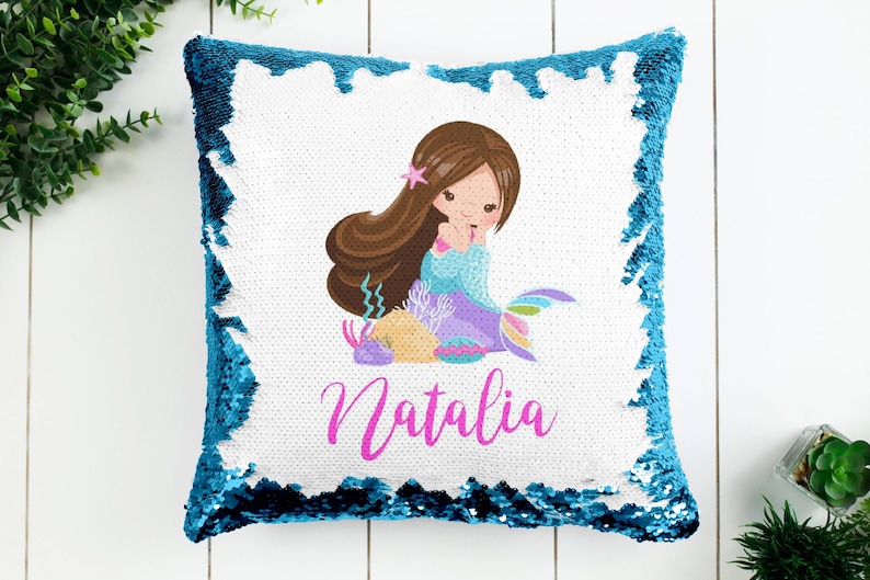 Gift for Birthday Girl Gift , Mermaid 2 , 3, 4 ,5 , 6 , 7 year old Birthday Gift Pillow case Personalized Throw Custom Reversible Decorative image 1