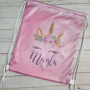 Gift for Birthday Girl Gift , Unicorn Gymnast Ballerina 2 , 3, 4 ,5 , 6 , 7 year old BackPack Reversible or Non, Personalized Drawstring Bag