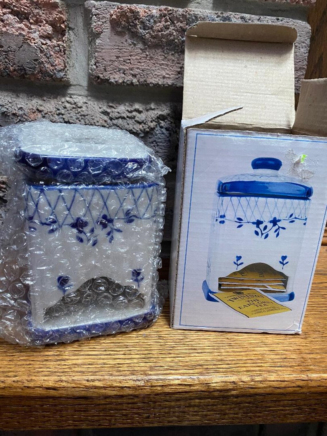 Ceramic Tea Bag Canister / Dispenser White & Cornflower Blue Etsy