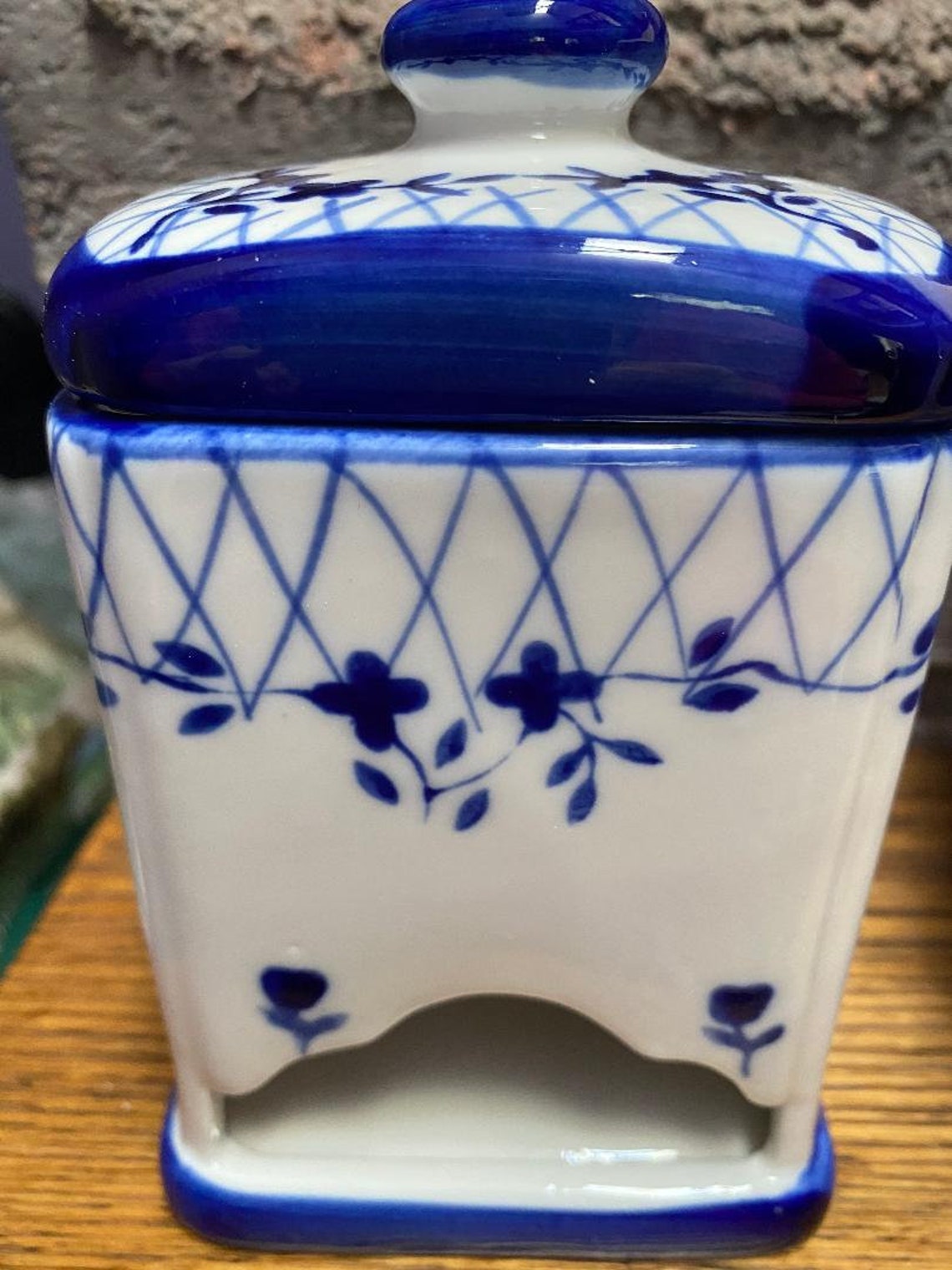 Ceramic Tea Bag Canister / Dispenser White & Cornflower Blue Etsy