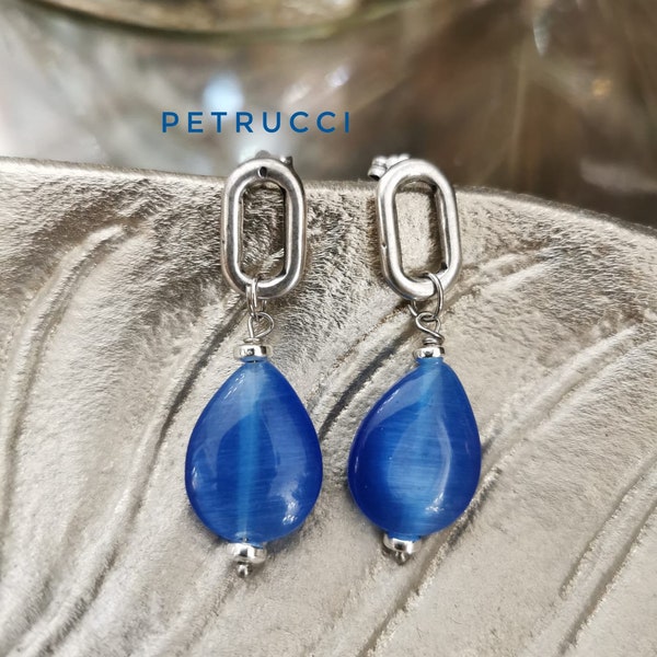 Orecchini pendenti a goccia, orecchini a goccia blu, orecchini poco pendenti, orecchini argento e blu, orecchini donna, creazioni italiane