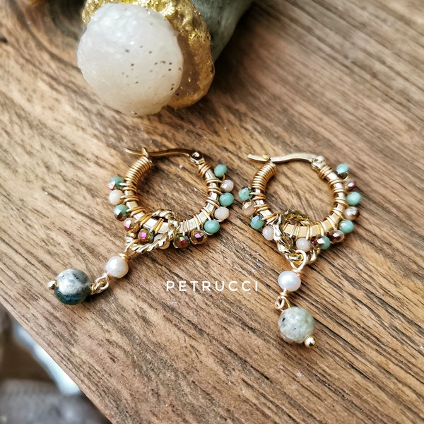 Hoop earrings with crystals, hoop earrings, green hoop earrings. Bijoux handmade in Italy