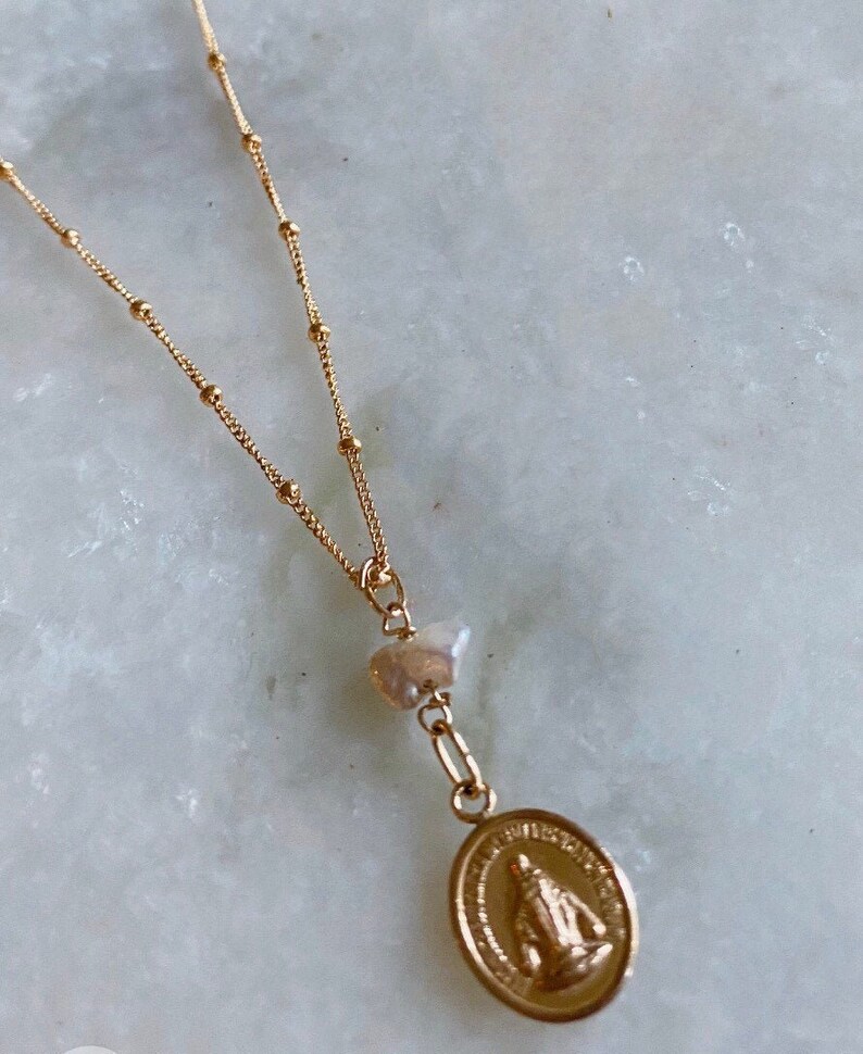 Divinity Pearl Necklace Gold Filled Necklace With Catholic Etsy