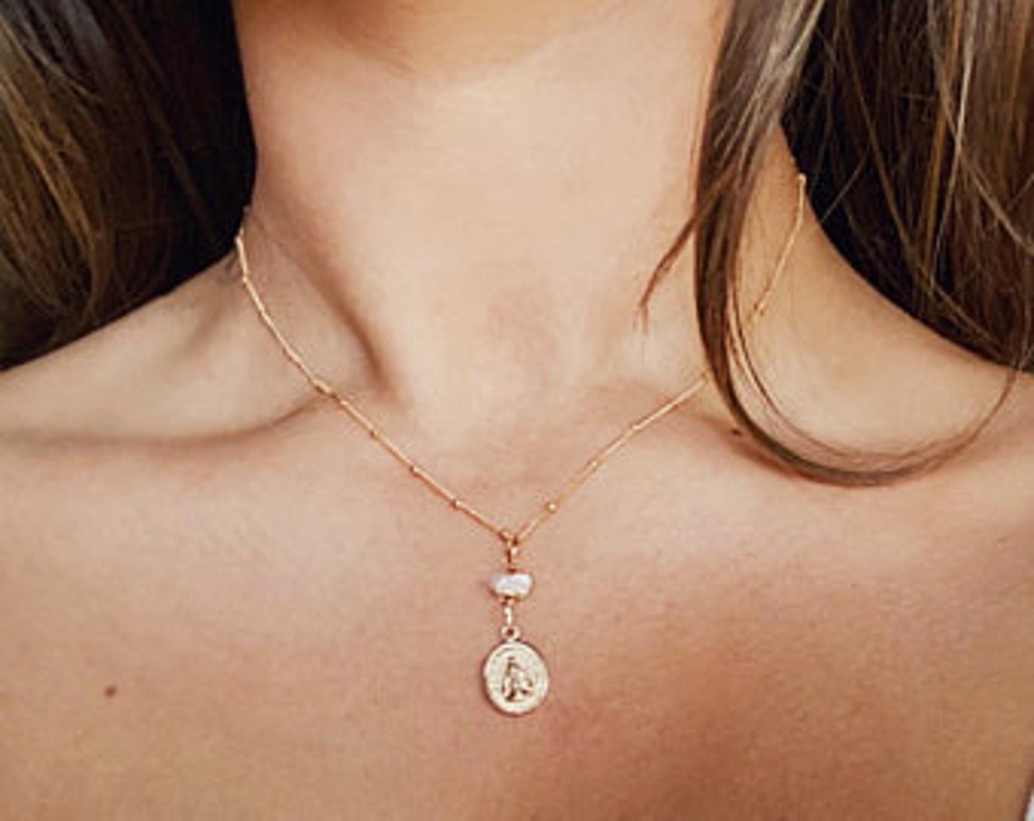 Divinity Pearl Necklace Gold Filled Necklace With Catholic Etsy