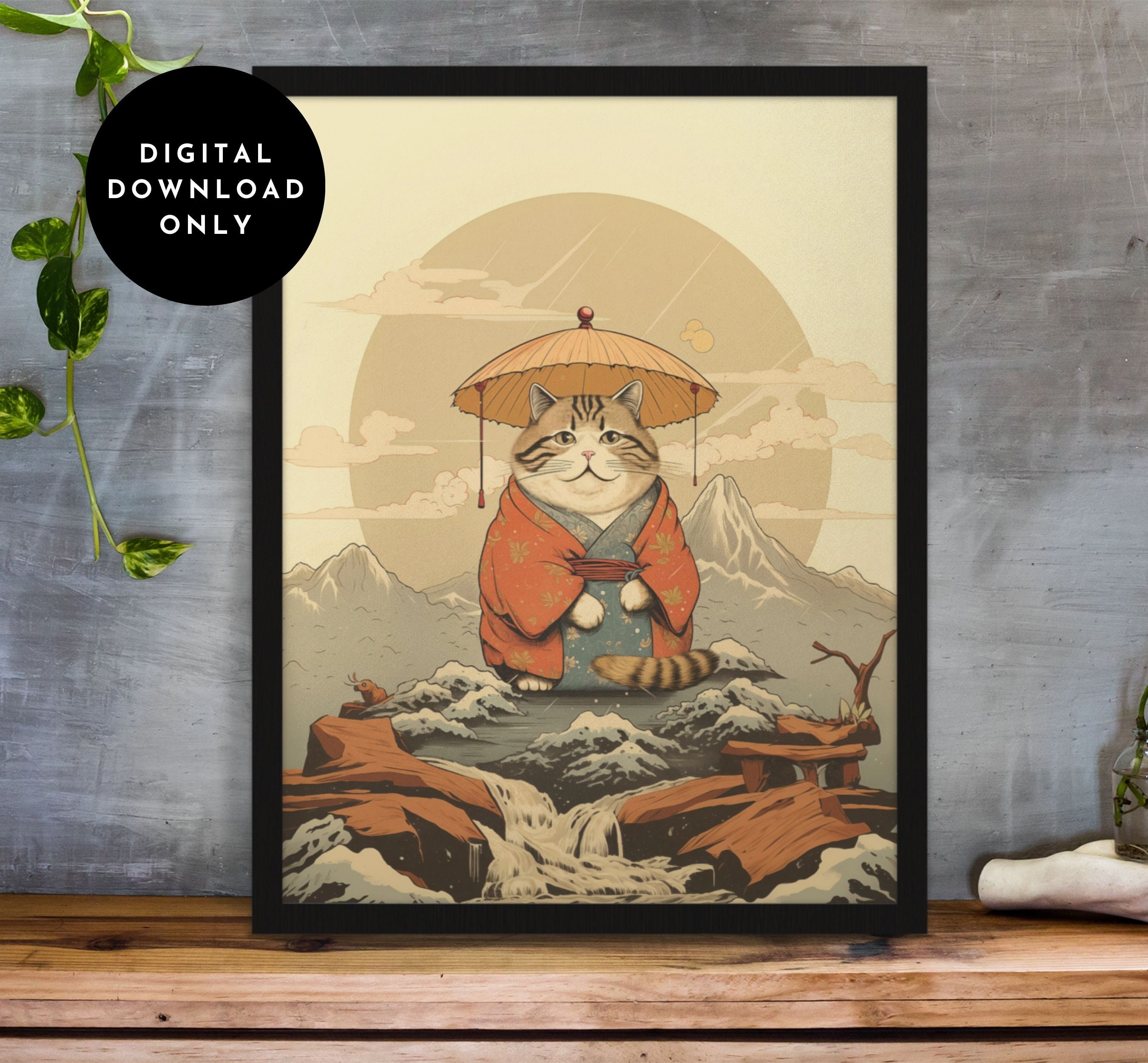 Japanese Cat With Umbrella Art - Ukiyo-e Style Home Decor | Gifts for ...