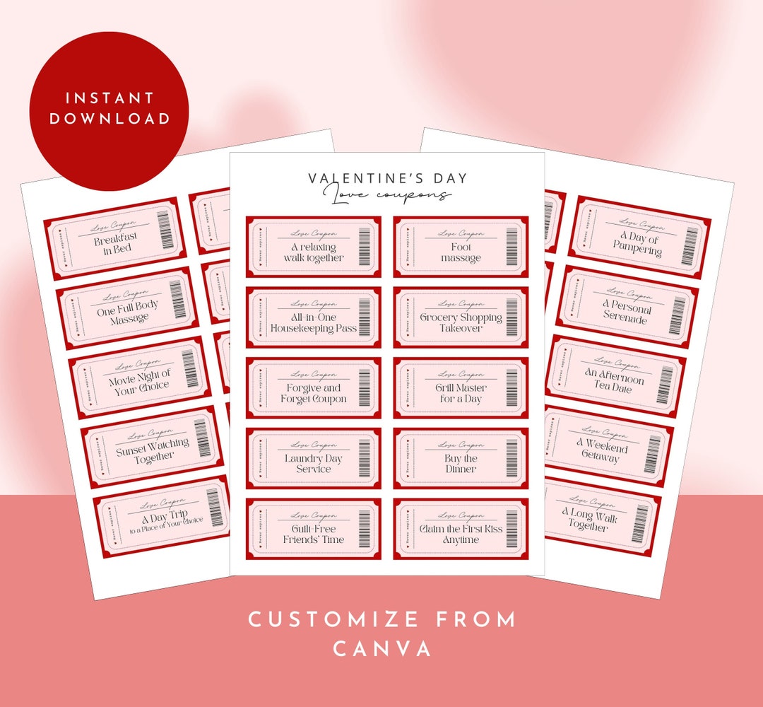 Romantic Love Coupons | Personalized &amp; Printable Valentine's Gifts ...