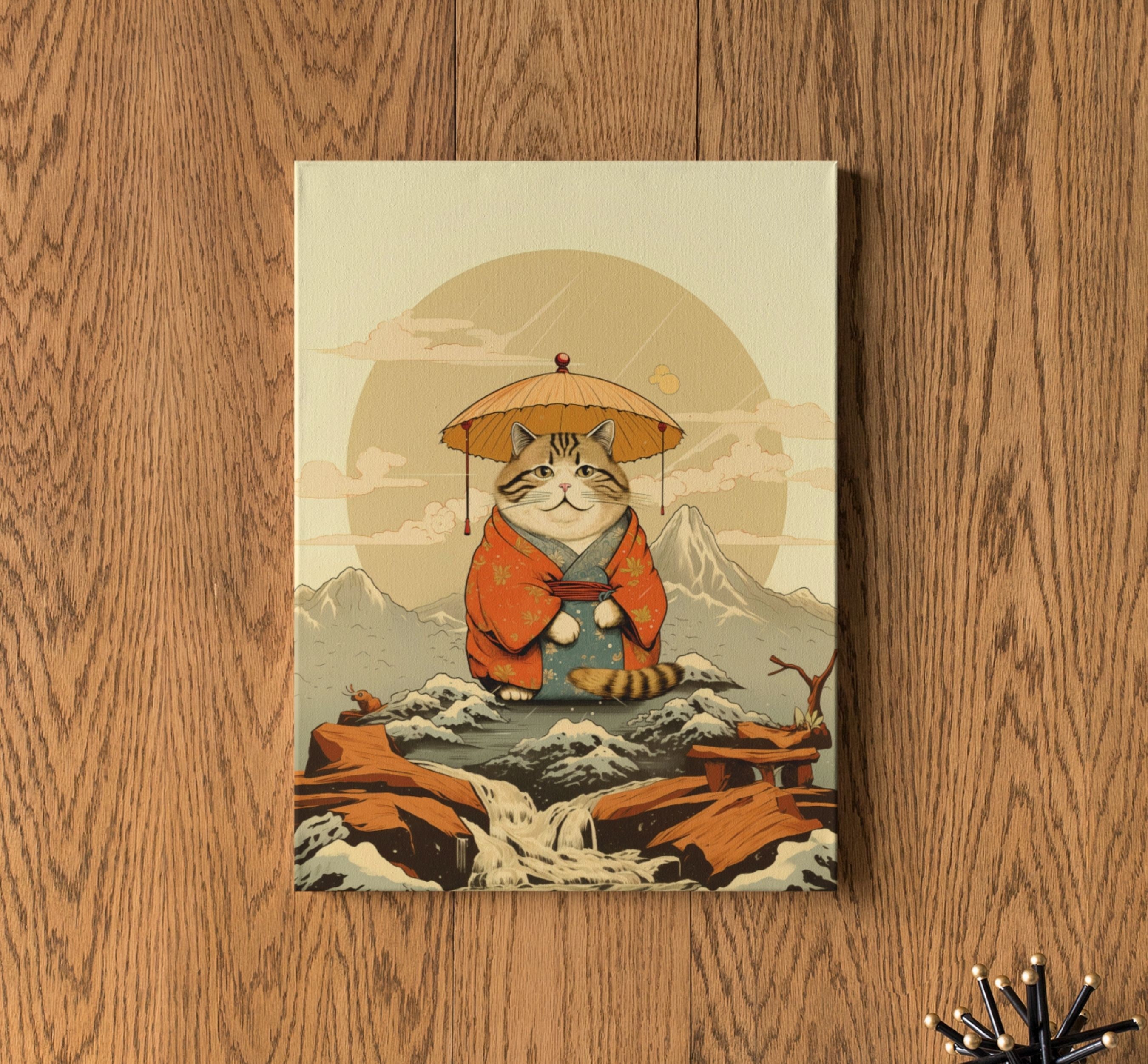 Japanese Cat With Umbrella Art - Ukiyo-e Style Home Decor | Gifts for ...