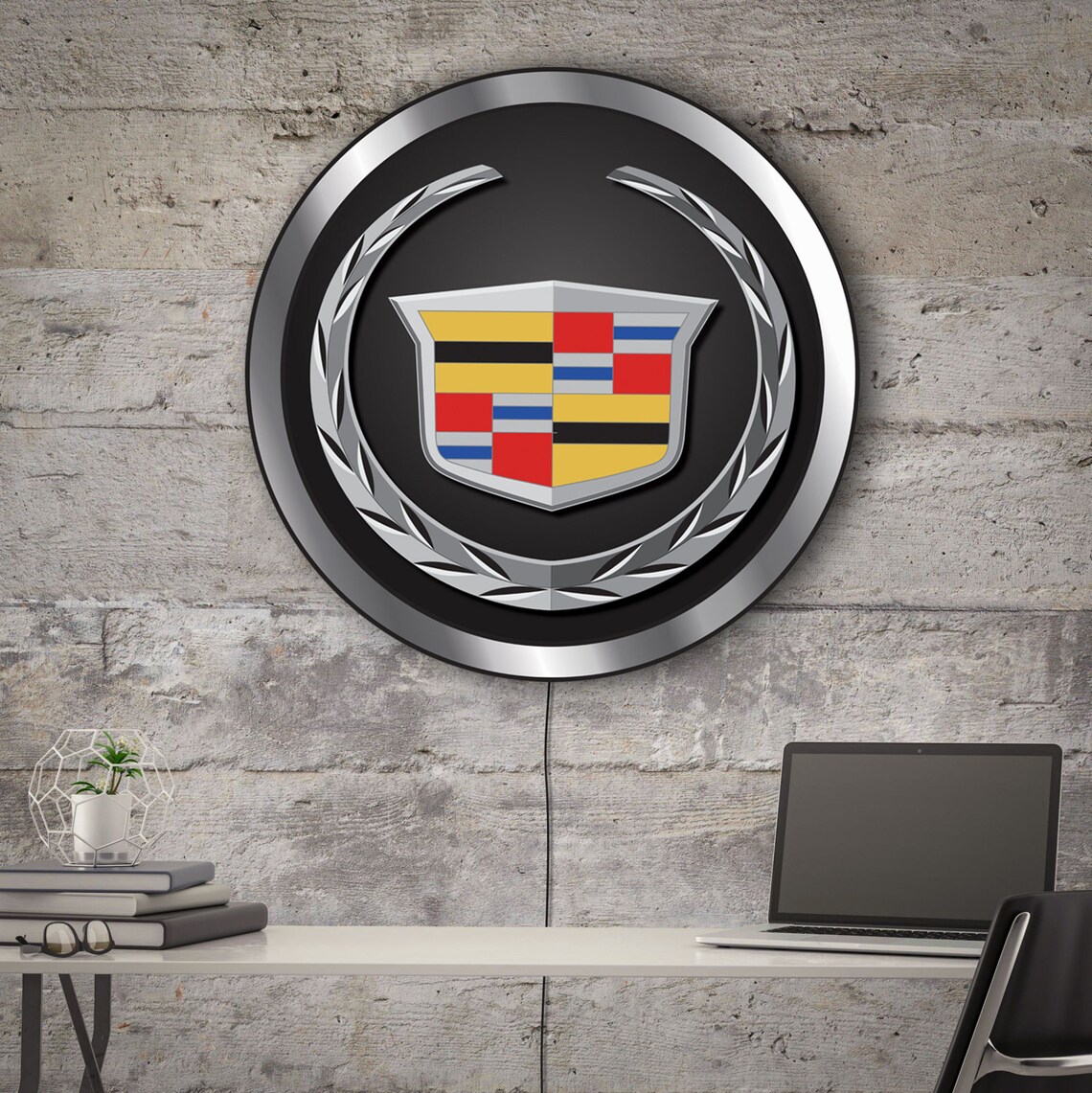Cadillac Logo Lighted, Cadillac Neon Sign, Cadillac Emblem Art