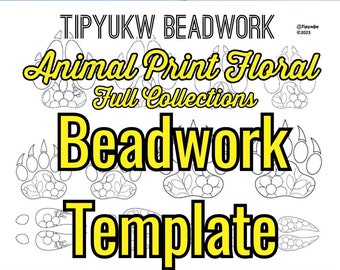 Native Beadwork Template | Animal Florals | Bear, Wolf, Moose, and Caribou Print Stencils for Embroidery or Beading