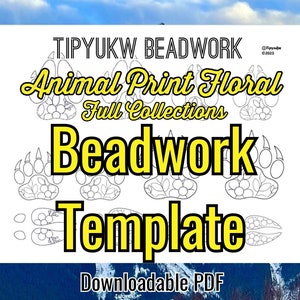 Native Beadwork Template | Animal Florals | Bear, Wolf, Moose, and Caribou Print Stencils for Embroidery or Beading