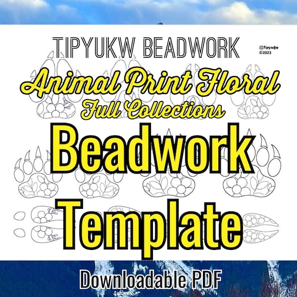 Native Beadwork Template | Animal Florals | Bear, Wolf, Moose, and Caribou Print Stencils for Embroidery or Beading