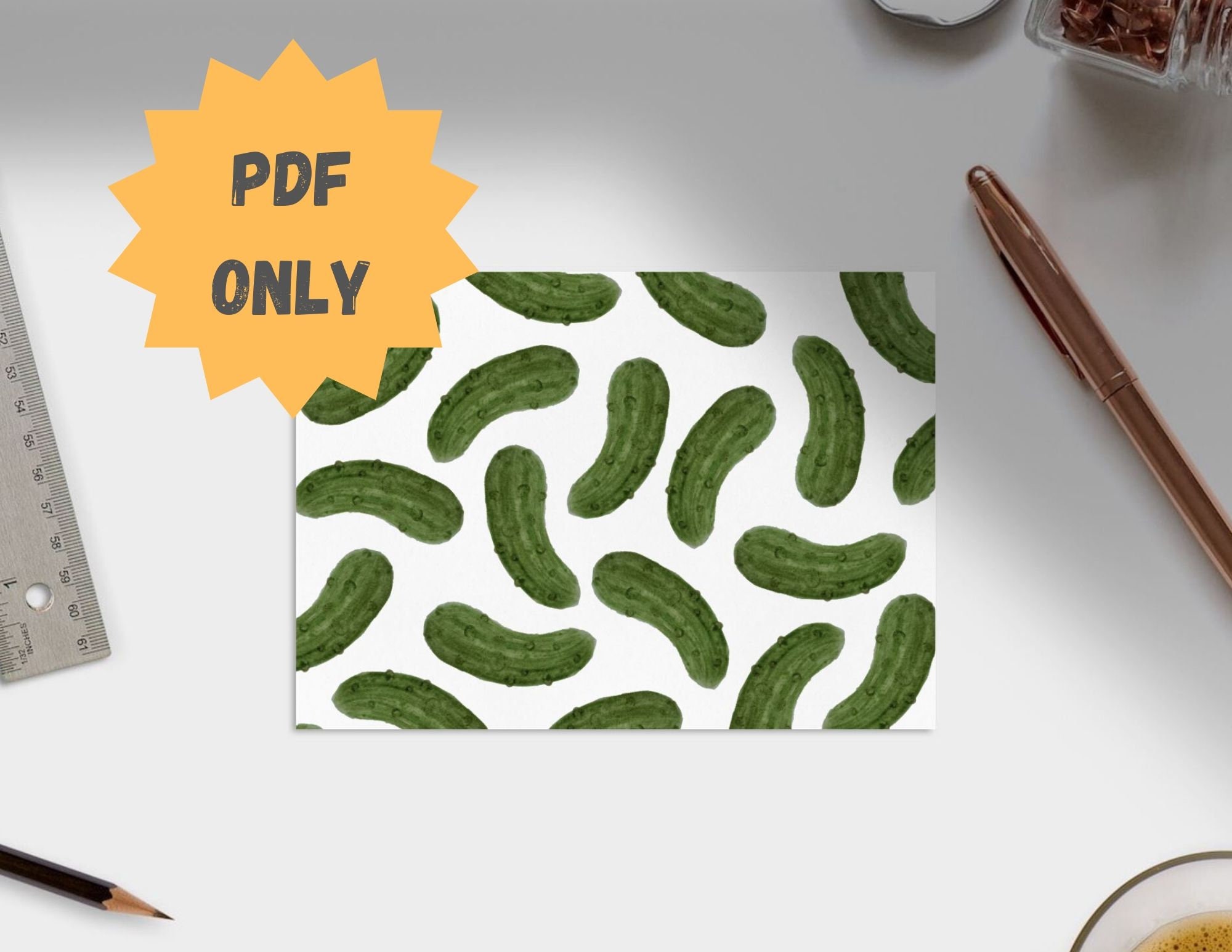 Printable Pickle Watercolor Card Digital Download PDF and JPEG | Etsy