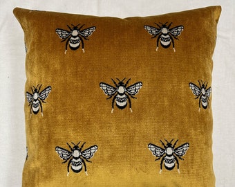 Bee pillow-yellow bee pillow cover-Queen bee pillow-Yellow and black bee pillow-velvet bee pillow-honey bee pillow-insect pillow-Made in USA