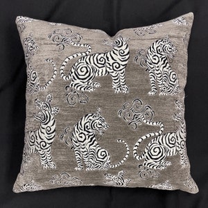 Chinese tiger pillow-velvet tiger pillow cover-tiger pillow-taupe velvet pillow-grey tiger pillow-grey pillow-euro sham-standard sham-USA