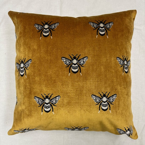 Bee pillow COVER ONLY-bumble bee pillow-yellow bee pillow-queen bee pillow-yellow and black pillow-velvet bee pillow-velvet yellow pillow