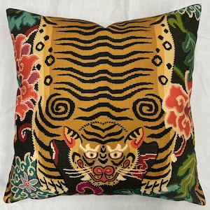 tiger pillow cover-burmese tiger pillow-bengal tiger pillow-animal pillow cover-black and gold-Tibetan tiger pillow-imported Fabric-USA made