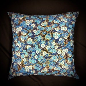 asian inspired cotton pillow cover-throw pillow-sofa pillow-21&quot; square pillow-den pillow-USA made-cherry blossom pillow cover-sakura blue