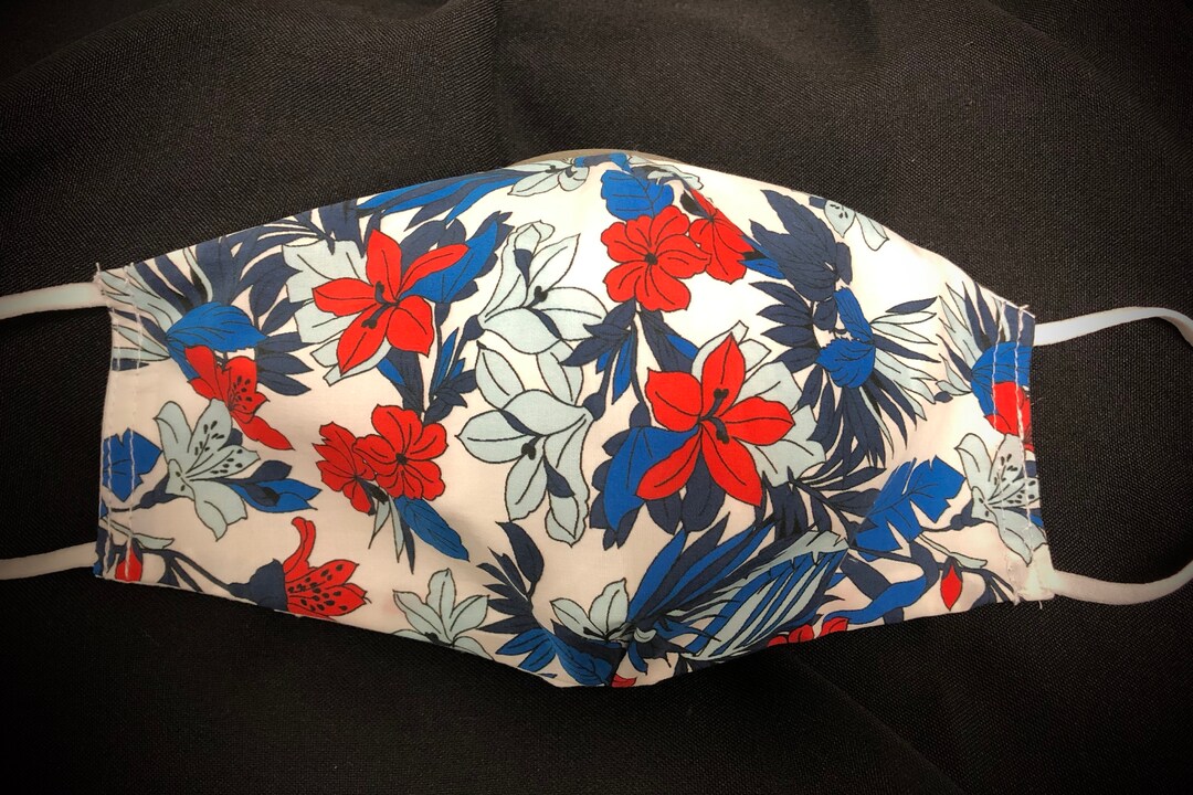 Red White and Blue Face Maskred White and Blue Floral Maskmask With