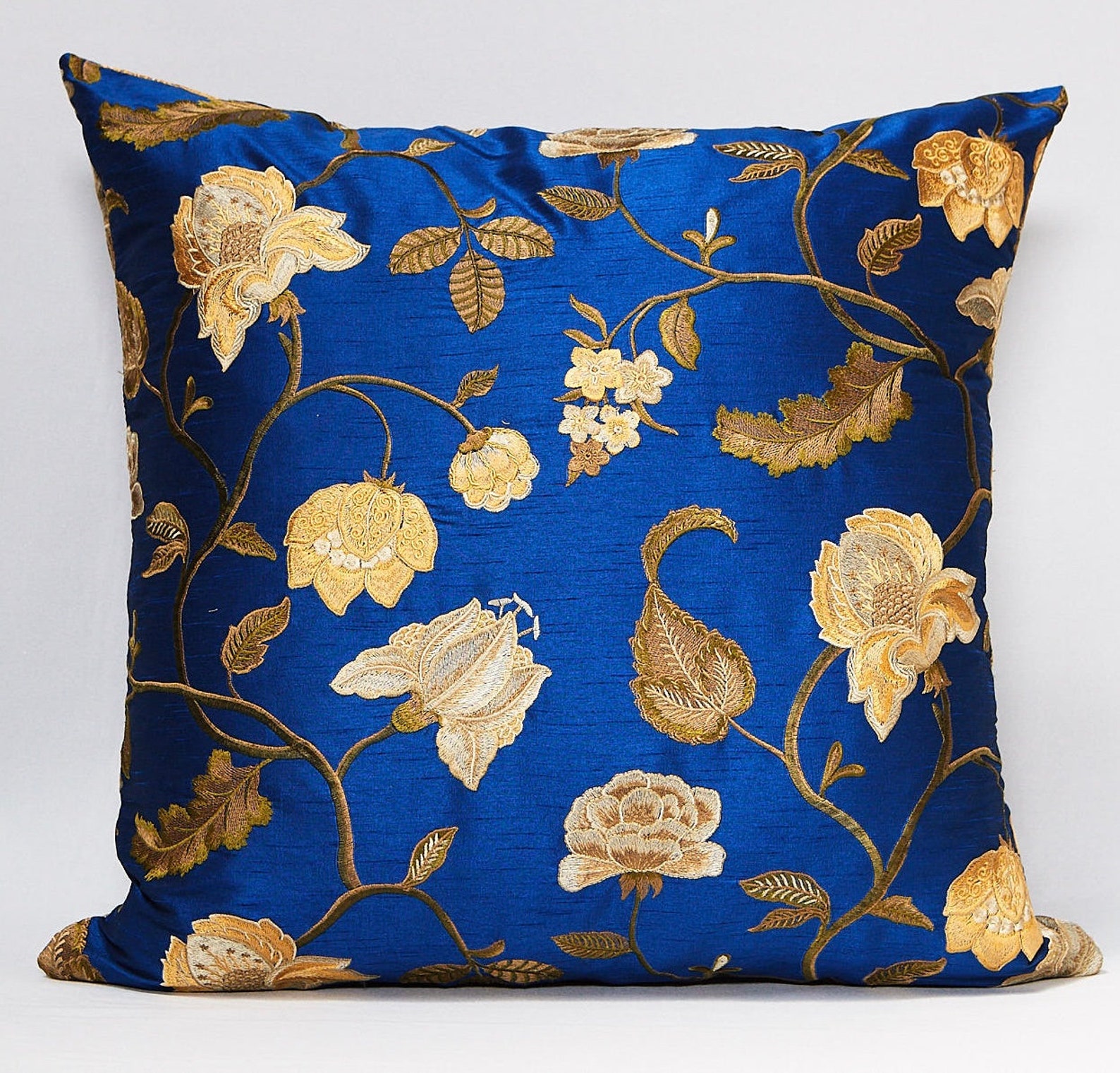 Jacobean Floral Embroidered Pillow Coverpolyester Etsy