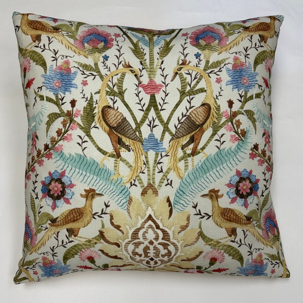 bird pillow cover-bird pillow-finch pillow-peacock pillow-arts and crafts pillow design-william morris inspired pillow-multi colored pillow