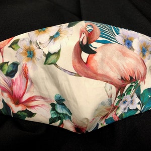 Flamingo face mask-tropical mask-flamingo face covering-pink flamingo mask-adjustable-fiter pocket-3 layer-mask with nose wire-Made in USA