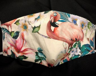 Flamingo face mask-tropical mask-flamingo face covering-pink flamingo mask-adjustable-fiter pocket-3 layer-mask with nose wire-Made in USA