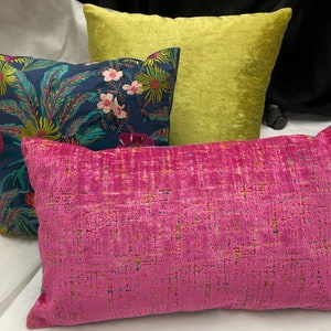 embroidered cotton pillow cover-cut velvet pillow cover-coordinating pillows-fuschia velvet pillow-velvet pillow cover-matching pillows-USA