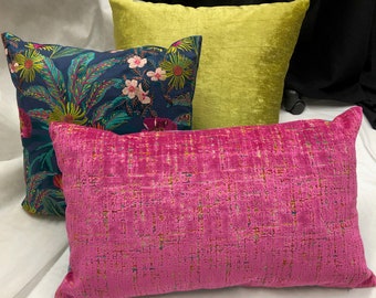 embroidered cotton pillow cover-cut velvet pillow cover-coordinating pillows-fuschia velvet pillow-velvet pillow cover-matching pillows-USA