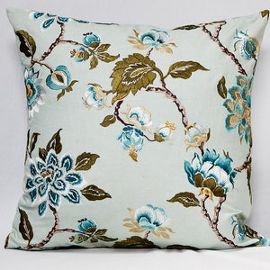 embroidered-Jacobean floral-pillow cover-22" square pillow-linen pillow-Made in USA-floral pillow-sofa pillow-decorative pillow-cover only