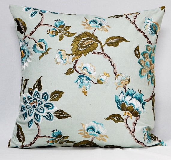 Embroidered jacobean Floral pillow Cover 22 Square Pillow linen Pillow made in Usa floral Pillow sofa Pillow decorative Pillow cover Only Etsy