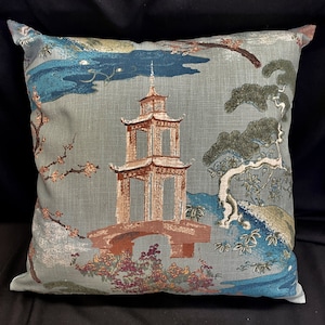 chinoiserie kissenbezug-pagode kissen asiatisch inspiriertes kissen pagode szene kissen indigo pagode kissen pagode szene kissen