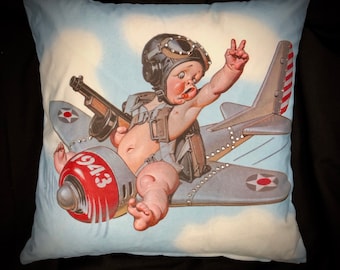 Vintage affisch kudde-affischkonst kudde-vintage affischkonst kudde-vintage krigsaffisch kudde-tillverkad i USA-sublimeringstryck-krigsbaby
