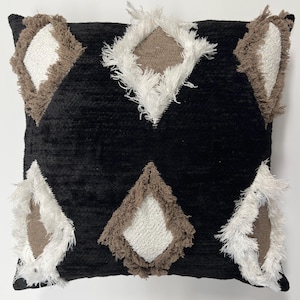 Black pillow, chenille pillow cover, modern black pillow, textured black pillow, soft black pillow, black and white pillow, geometric pillow